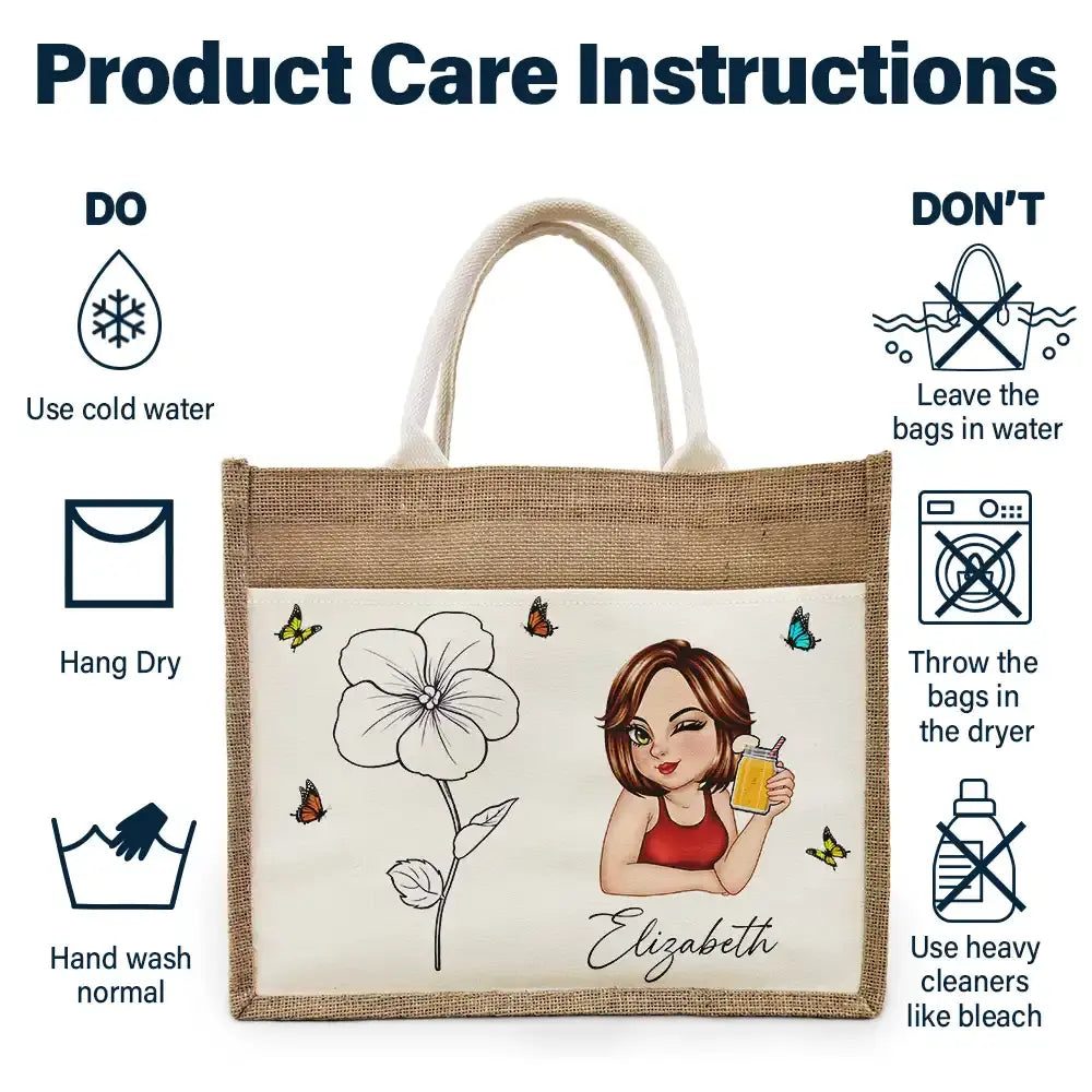 Line Wild Flower Cartoon Woman - Personalized Jute Tote Bag Canvas Bag The Next Custom Gift