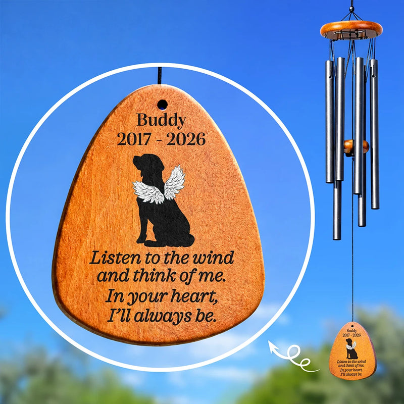 Listen To The Wind And Think Of Me Black Pet Memorial - Personalized Wind Chime