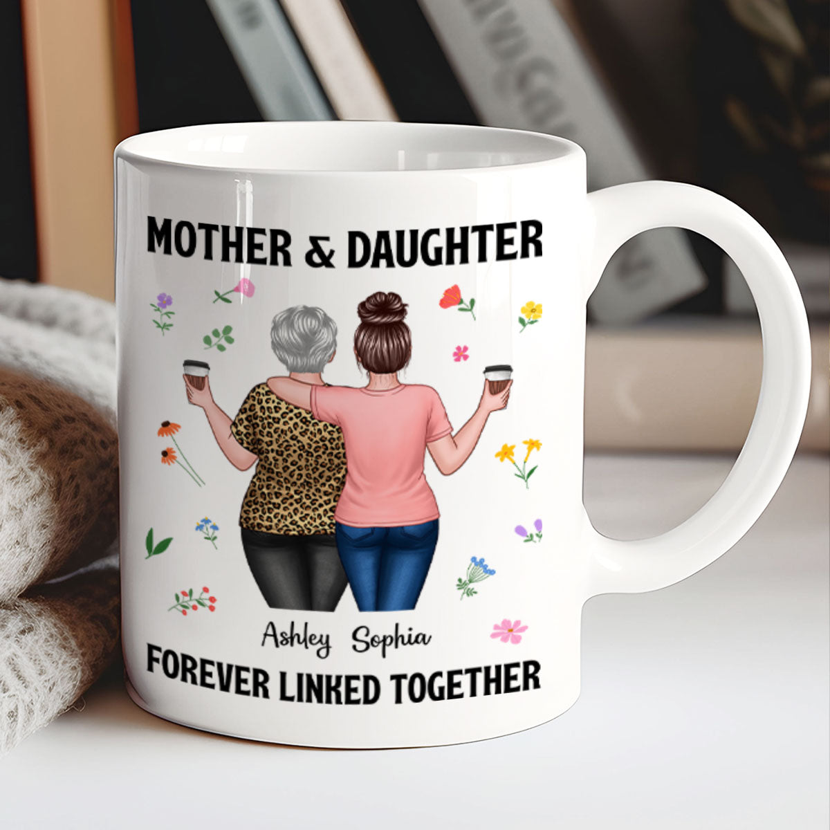 Back View Mom And Daughters Walking Mother & Daughter Forever Linked Together Personalized Mug