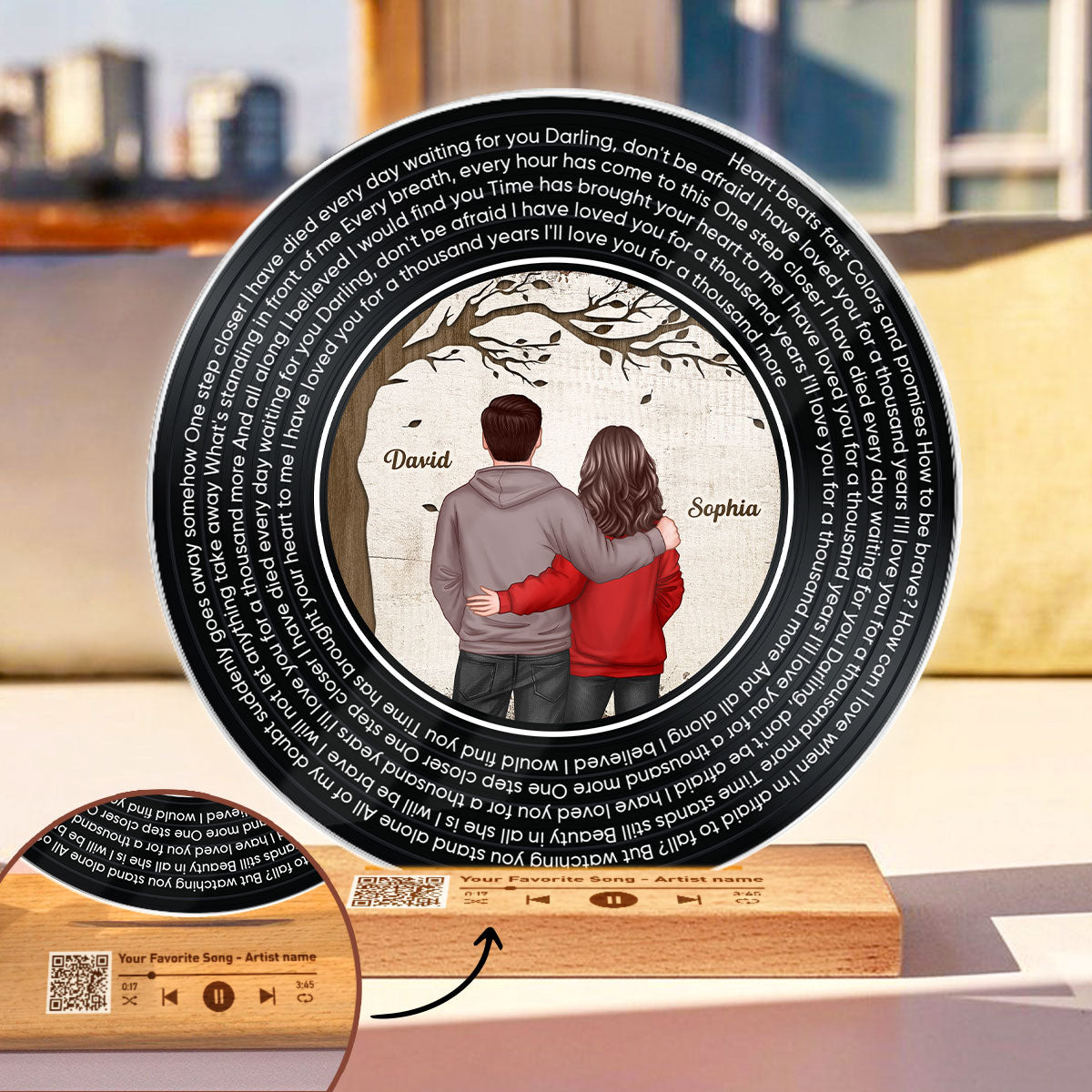Favorite Place In The World Couple Standing Back View Personalized Vinyl Lyrics Record - Acrylic Song Plaque - Valentine's Day Gift, Anniversary Gift For Couple, For Him, For Her, Husband, Wife