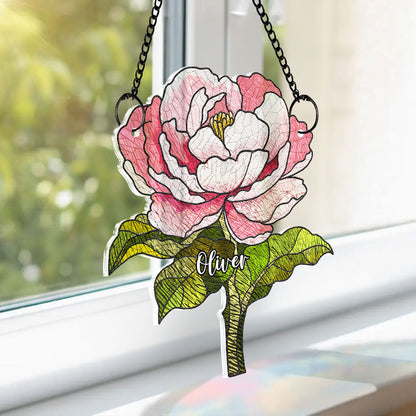Birth Flower With Name Suncatcher Ornament, Birth Month Flower Acrylic Window Hanging, Birth Flower Memorial Gift, Mothers Day Gift For Mom