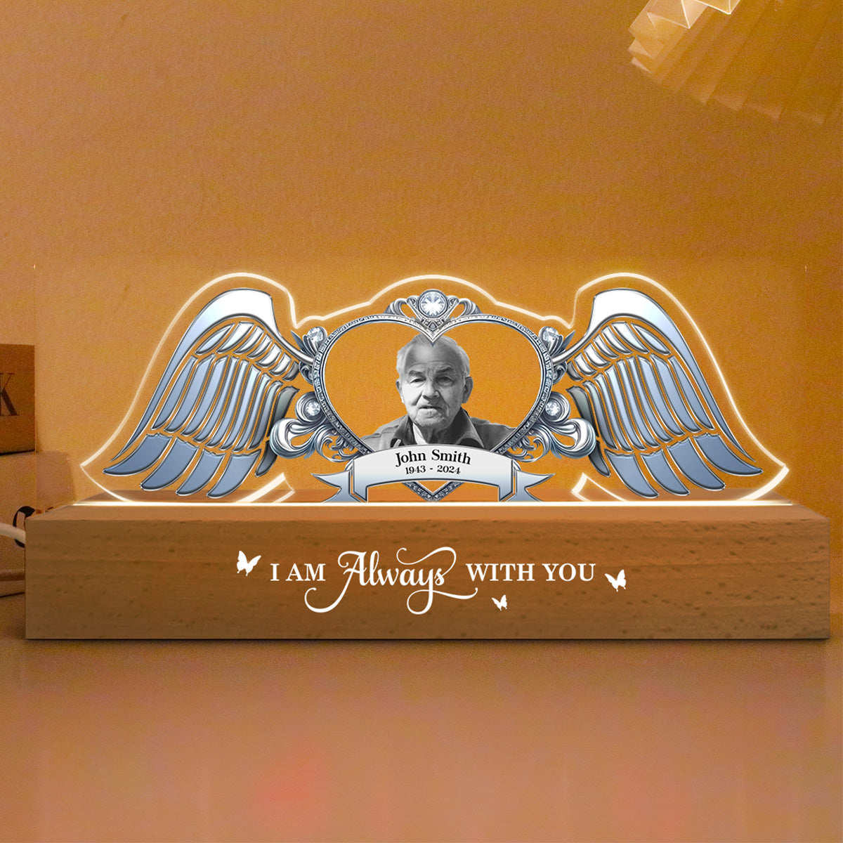 Angel Wings Memorial Those We Love Don't Go Away Personalized LED Night Light, Sympathy Gift For Loved Ones