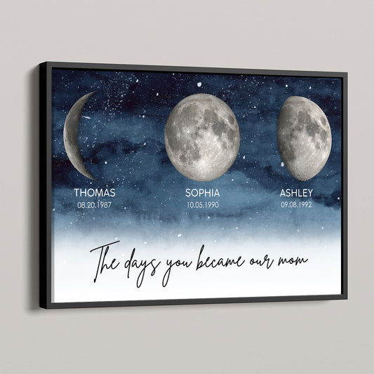 Starry Night The Day You Became Mom Custom Birth Moon Phase Personalized Poster, Heartfelt 2025 Mother's Day Gift For Mom