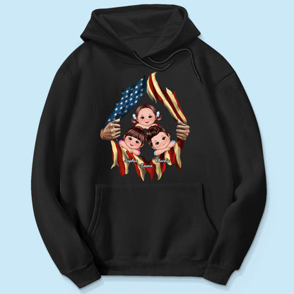 Dad Grandpa Cute Kids Hands Ripping Open Nation Flag Personalized Shirt