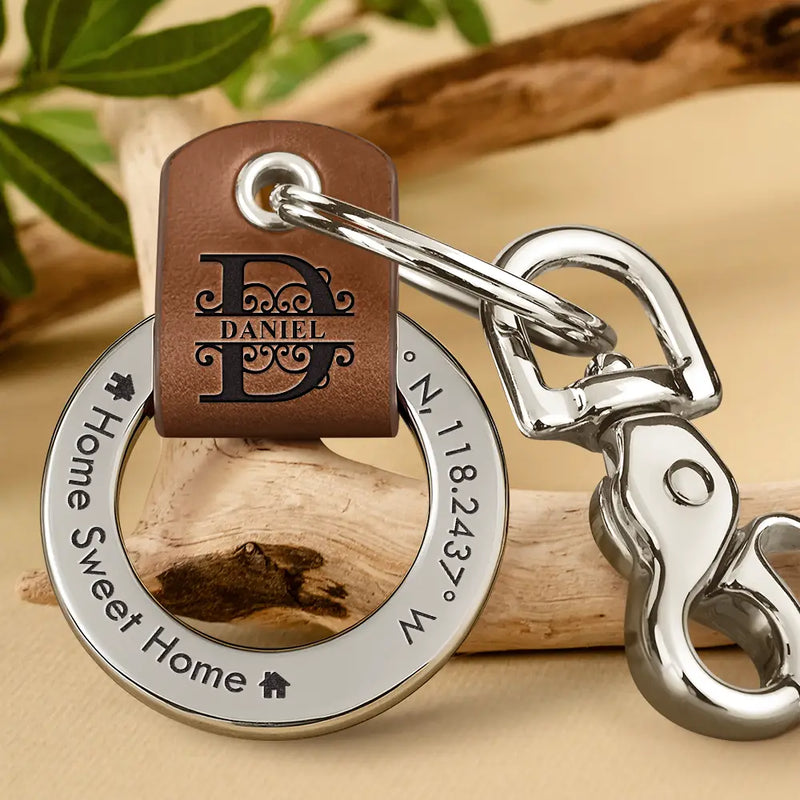 Location Coordinates Always Come Home - Personalized Leather Coordinates Keychain