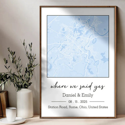 Location Map Wedding, Anniversary Gift For Couple, Where It All Began - Personalized Poster