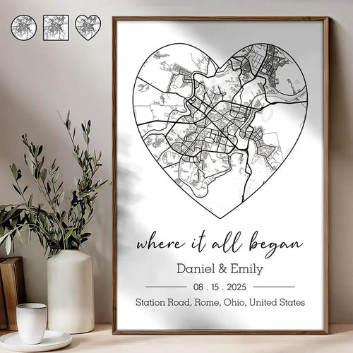Location Map Wedding, Anniversary Gift For Couple, Where It All Began - Personalized Poster