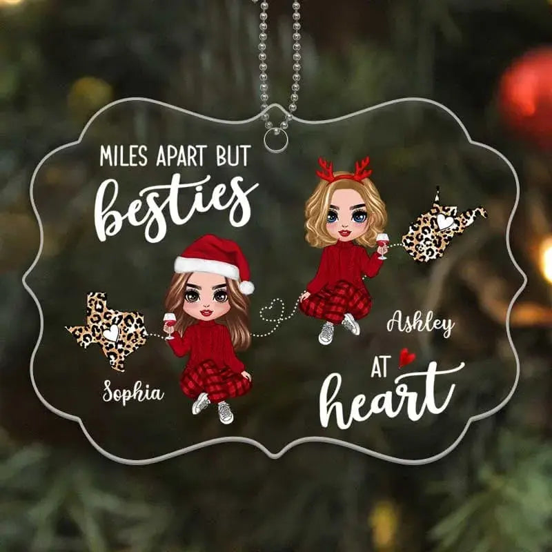 Long Distance Doll Besties Miles Apart Christmas Personalized Acrylic Ornament ornament The Next Custom Gift