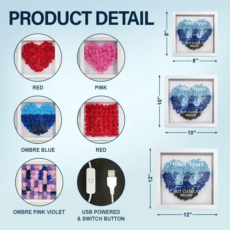 Long Distance State The Miles Don't Matte - Personalized LED Light Flower Shadow Box