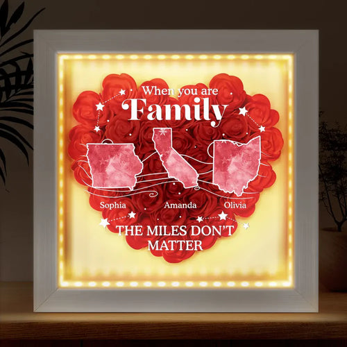 Long Distance State The Miles Don't Matte - Personalized LED Light Flower Shadow Box