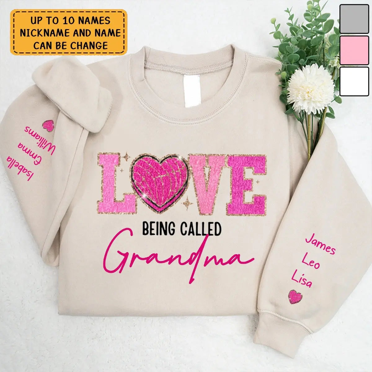 Love Being Called Grandma Pink Glitter Love Personalized Sweatshirt Shirts & Tops The Next Custom Gift