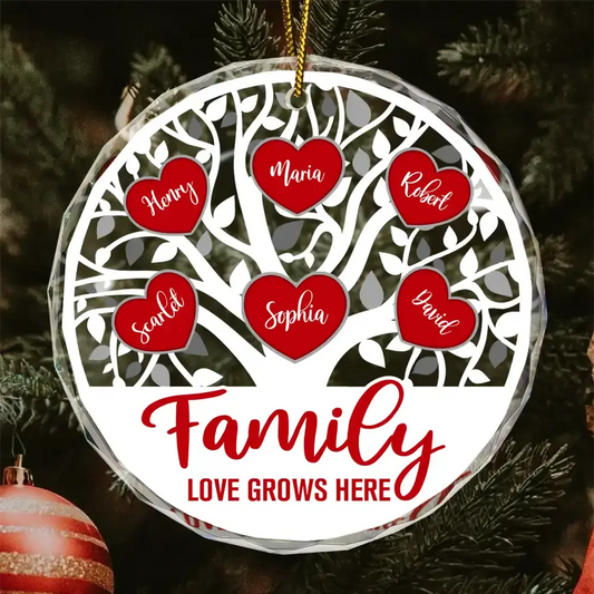 Love Grows Here Christmas Family - Personalized Circle Glass Ornament ornament The Next Custom Gift