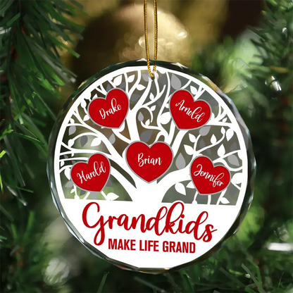 Love Grows Here Christmas Family - Personalized Circle Glass Ornament ornament The Next Custom Gift