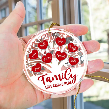 Love Grows Here Christmas Family - Personalized Circle Glass Ornament ornament The Next Custom Gift