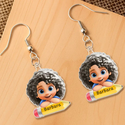 Lovely Kid On The Pencil - Personalized Acrylic Earrings