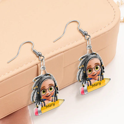 Lovely Kid On The Pencil - Personalized Acrylic Earrings