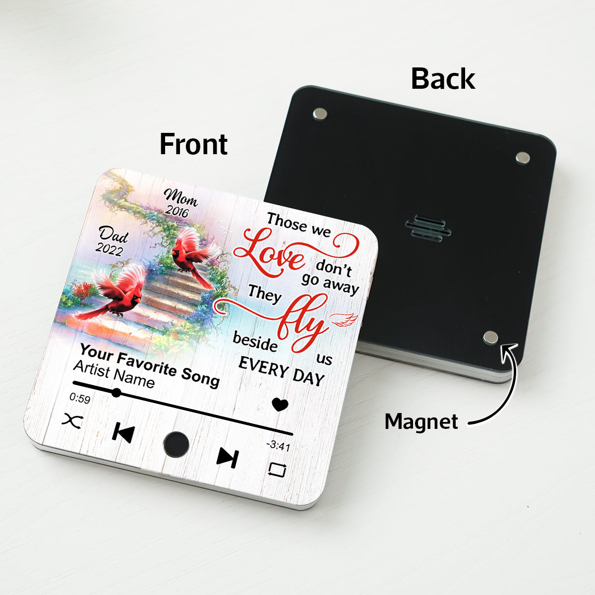 Cardinal Heaven Stairway Personalized Music Fridge Magnet, Memorial Keepsake, Remembrance Gift