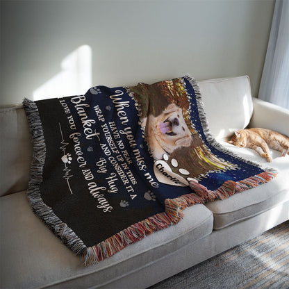 Custom Photo A Big Hug From Me Memorial Personalized Woven Blanket, Sympathy Gift For Pet Owners, Pet Lovers