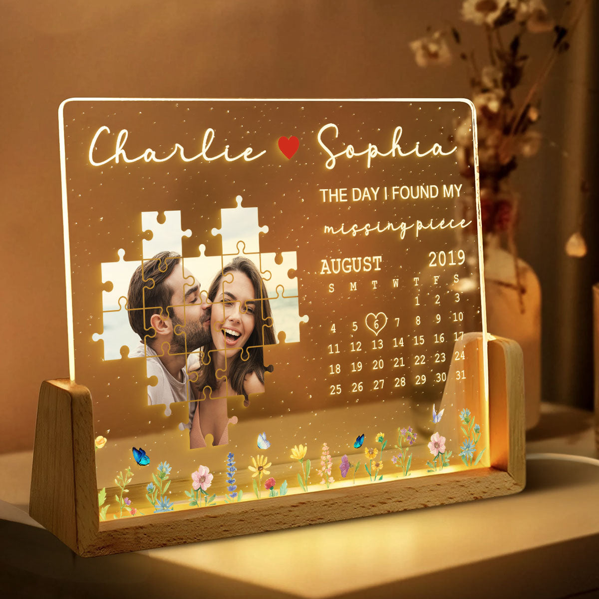 The Day I Found My Missing Piece Upload Photo Puzzle Calendar Personalized U-Base Acrylic LED Night Light