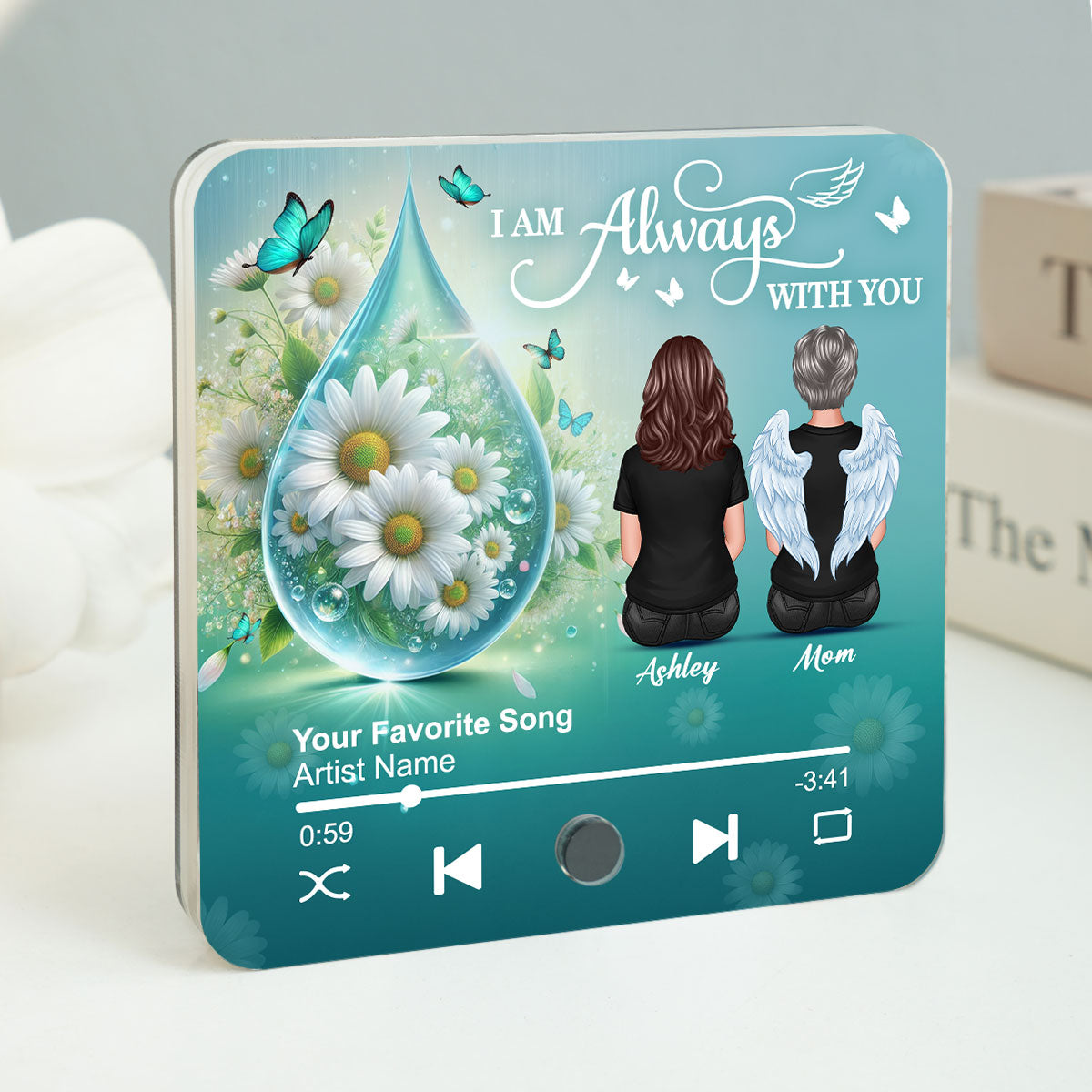 Realistic Teardop Family Members Memorial Personalized Music Fridge Magnet, Sympathy Gift