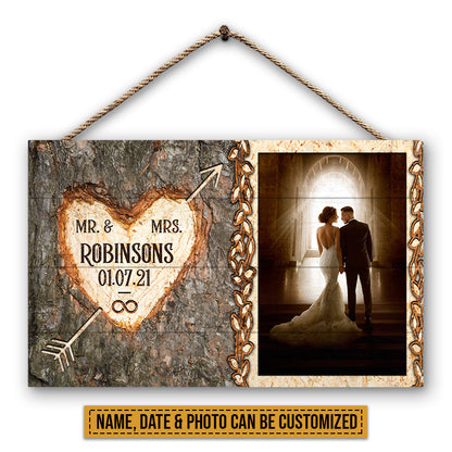 Custom Photo Married Couple Mr & Mrs Forever Custom Wood Rectangle Sign, Gifts For Wedding, Anniversary, Birthday
