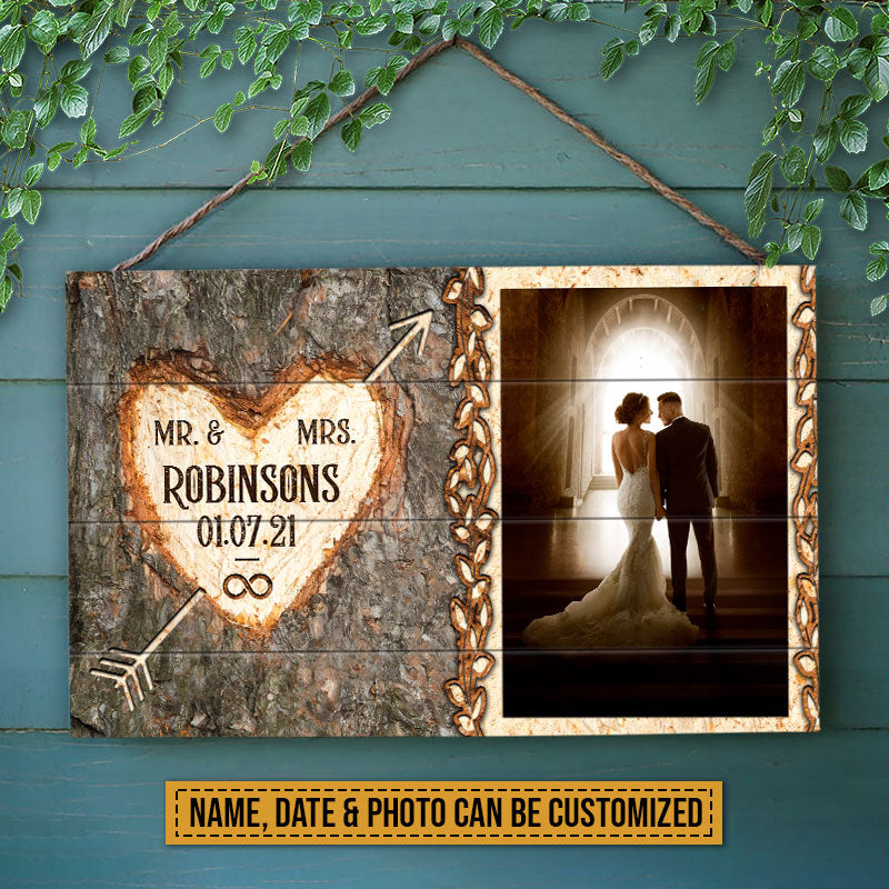 Custom Photo Married Couple Mr & Mrs Forever Custom Wood Rectangle Sign, Gifts For Wedding, Anniversary, Birthday