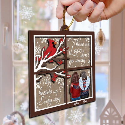 Cardinal Always With You Memorial Christmas Window Shaped Personalized 2-Layer Wooden Ornament, Sympathy Gift