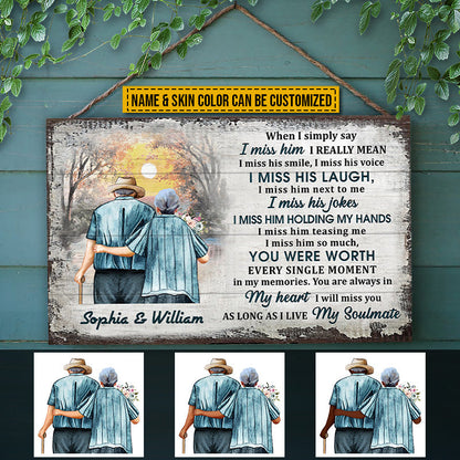 Memorial Gift Widow Old Couple Husband Wife I Miss Him Skin Custom Wood Rectangle Sign, Anniversary Gift, Sympathy, Wall Pictures, Wall Art, Wall Decor