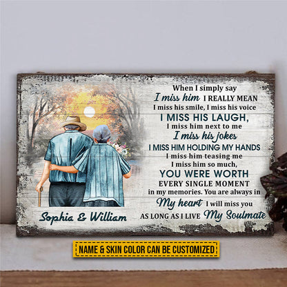 Memorial Gift Widow Old Couple Husband Wife I Miss Him Skin Custom Wood Rectangle Sign, Anniversary Gift, Sympathy, Wall Pictures, Wall Art, Wall Decor