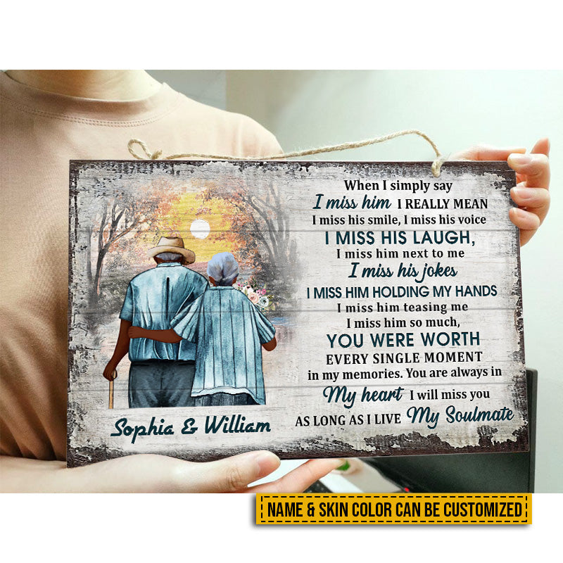 Memorial Gift Widow Old Couple Husband Wife I Miss Him Skin Custom Wood Rectangle Sign, Anniversary Gift, Sympathy, Wall Pictures, Wall Art, Wall Decor