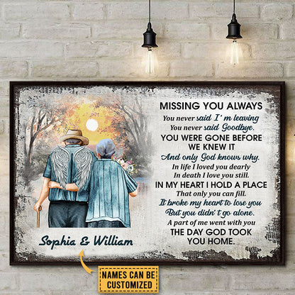 Memorial Gift Old Couple Husband Wife Missing You Always Custom Poster, Widow, Sympathy, Loss Of Husband, Wall Pictures, Wall Art, Wall Decor
