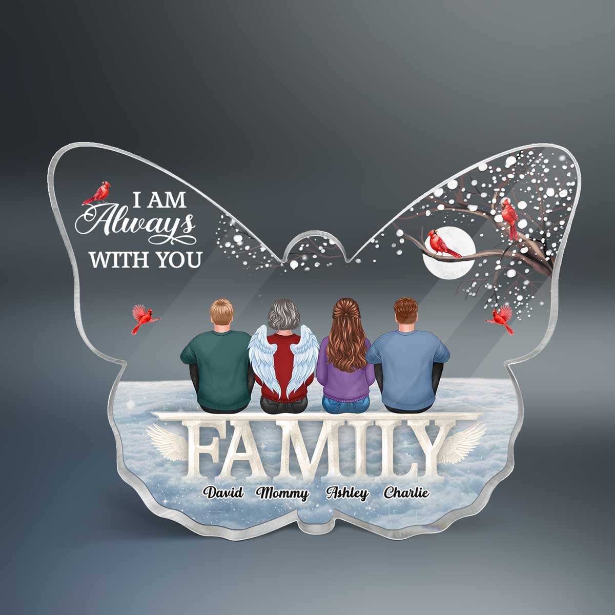Family Sitting On Text Memorial Personalized Butterfly Acrylic Plaque