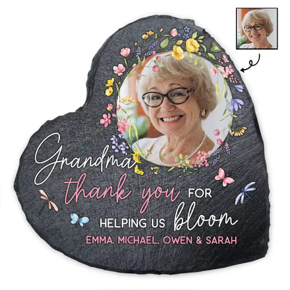 Custom Photo Grandma's Flowers Thank You For Helping Us Bloom - Personalized Heart Memorial Garden Stone