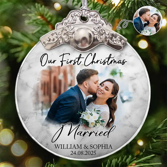 Custom Photo First Christmas As Mr & Mrs Couples - Personalized Acrylic Ornament