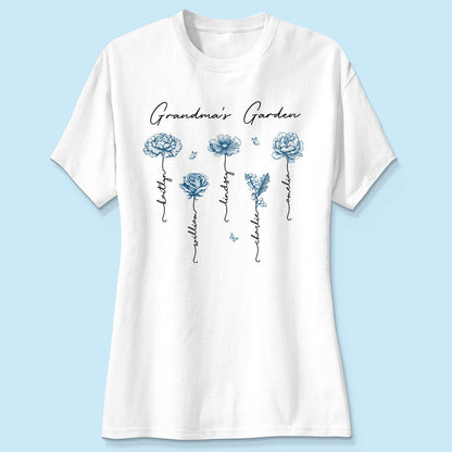 Grandma's Garden Retro Vintage Birthmonth Flowers Personalized Shirt, Grandkids Names Floral Gift for Grandma, Mom