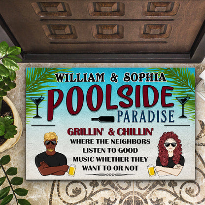 Poolside Paradise Listen To Good Music - Personalized Custom Doormat