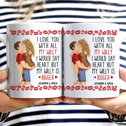 Kissing Couple Funny I Love You With All My Heart - Personalized Mug