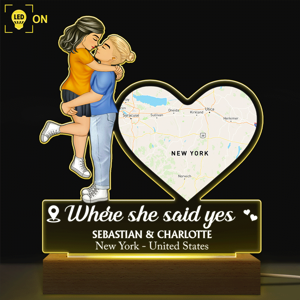 Location Map Where It All Began - Personalized 3D Led Light Wooden Base