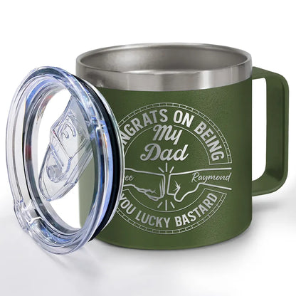 Congrats On Being My Brother You Lucky Man - Personalized 14oz Stainless Steel Tumbler With Handle