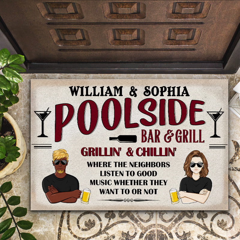 Pool Bar And Grill - Swimming Pool Decor - Personalized Custom Doormat