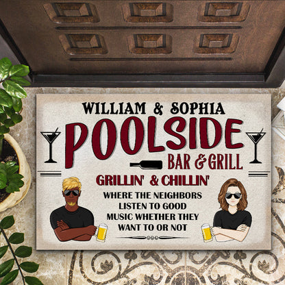 Pool Bar And Grill - Swimming Pool Decor - Personalized Custom Doormat