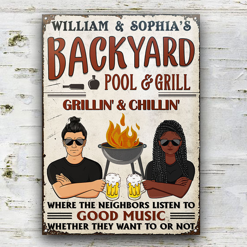 Grilling Listen To The Good Music Couple Husband Wife - Personalized Custom Classic Metal Signs