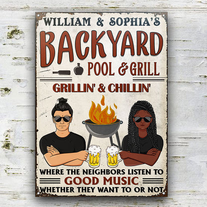 Grilling Listen To The Good Music Couple Husband Wife - Personalized Custom Classic Metal Signs