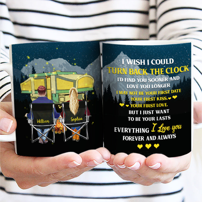 Turn Back The Clock Camping Couple - Personalized Custom White Edge-to-Edge Mug