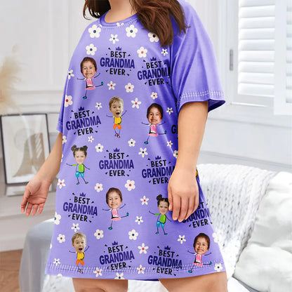 Custom Photo Best Mom Grandma Ever Flower Pattern - Personalized Women's Sleep Tee
