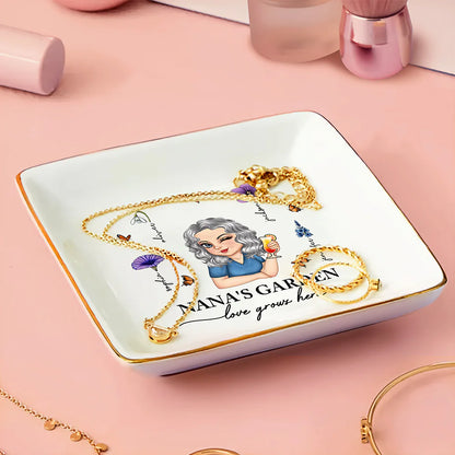 Grandma's Garden Love Grows Here - Personalized Ring Dish