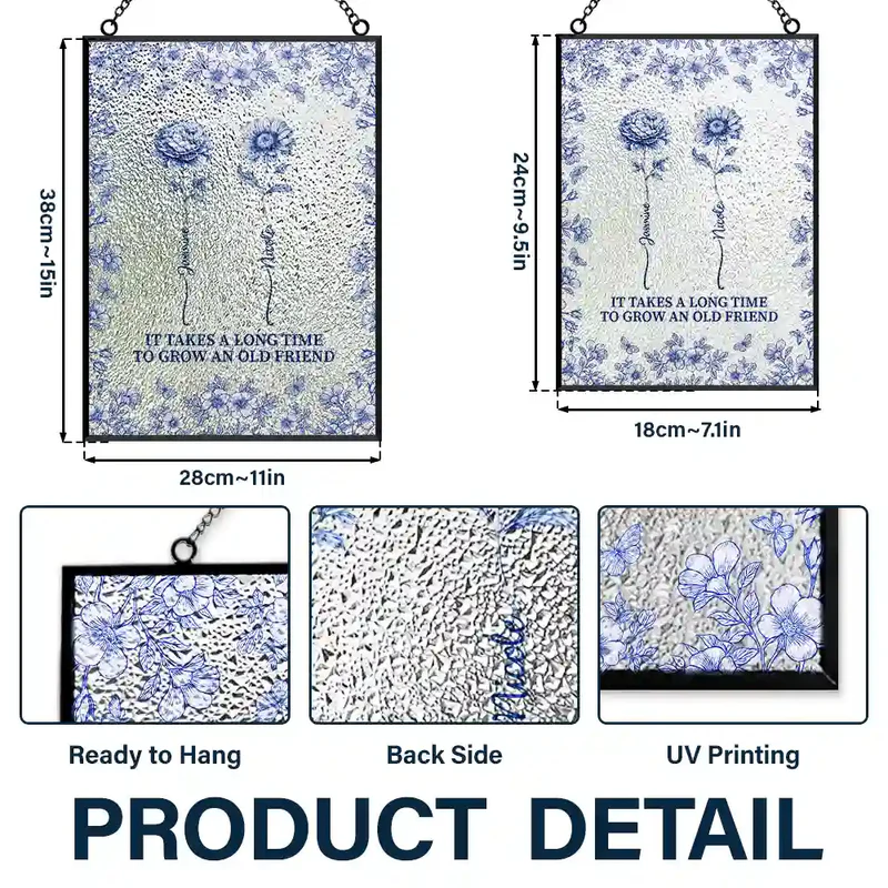 Toile De Jouy Butterfly Birth Flower Grow An Old Friend - Personalized Vertical Stained Glass Suncatcher