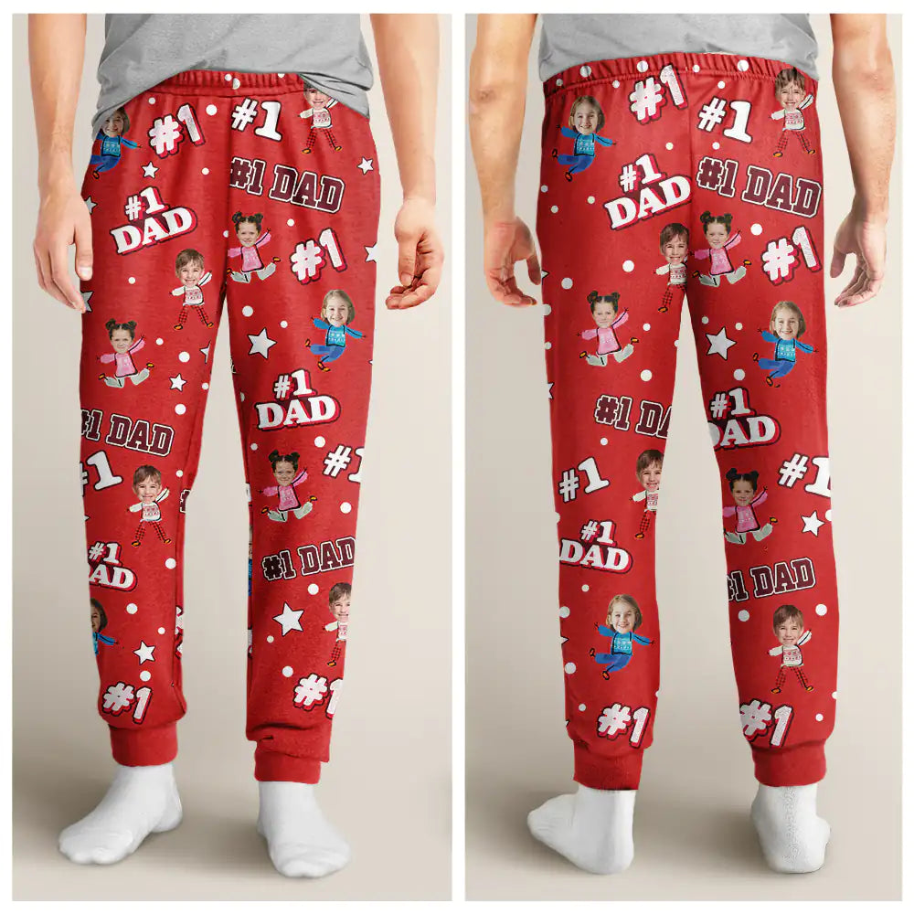 Custom Photo Funny Kids #1 Dad #1 Mom - Personalized Pajama Pants