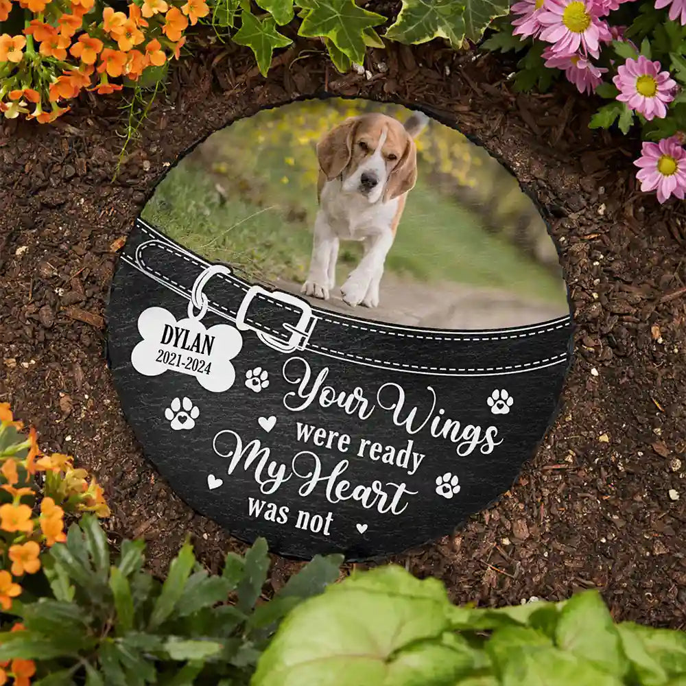 Custom Photo You Left Paw Prints On My Heart Forever - Personalized Circle Memorial Garden Stone