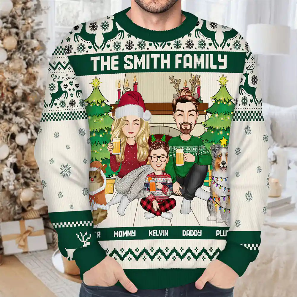 Family, Parents, Gift For Kids, Pet Lovers, Dog Lovers, Cat Lovers - Merry Christmas Family With Pets - Personalized Unisex Ugly Sweater